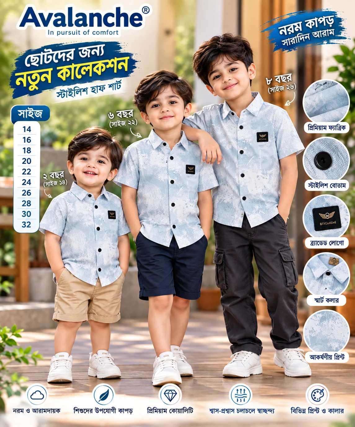 শিশুদের স্টাইলিশ প্রিন্টেড হাফ শার্ট