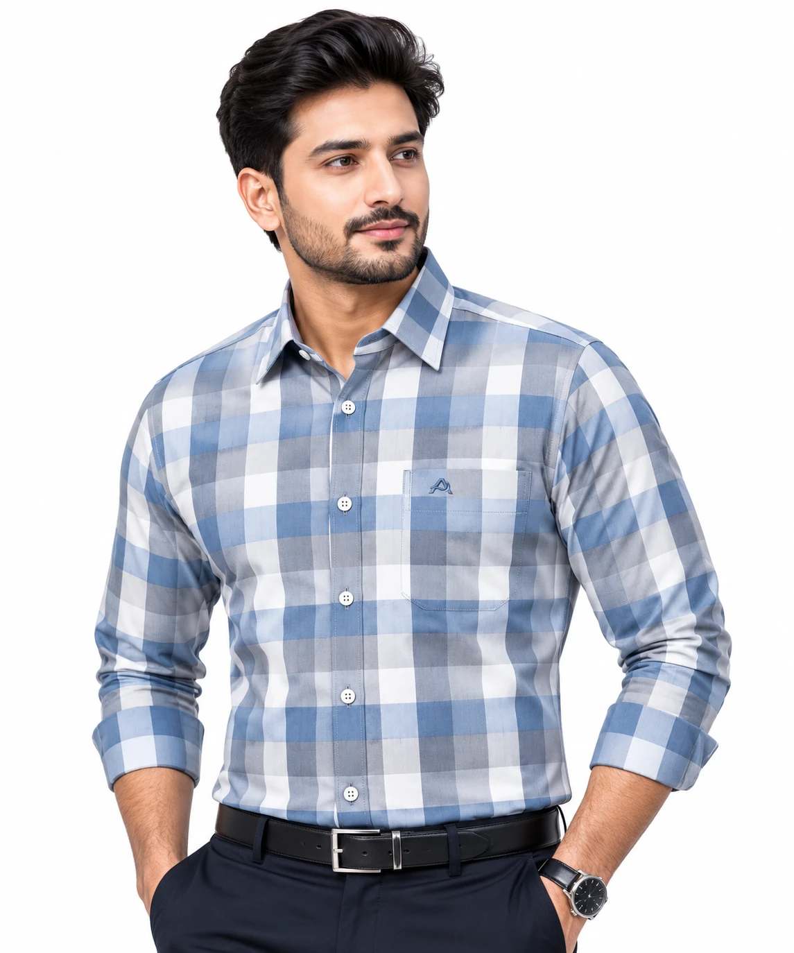 Avalanche Premium Formal Check Shirt – Blue & Grey